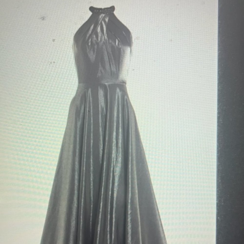 LA FEMME Beaded Halter A line long dress